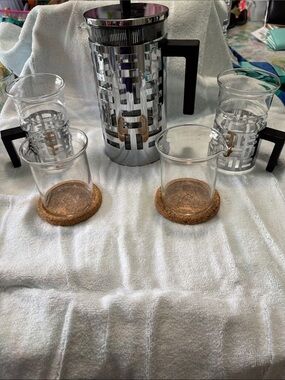 Stainless Steel French Press Coffee Set with Glass Cups - Silver